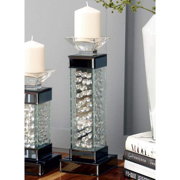 605149 Clear Glass Glam Candlestick Holders, 15" x 5" x 5"