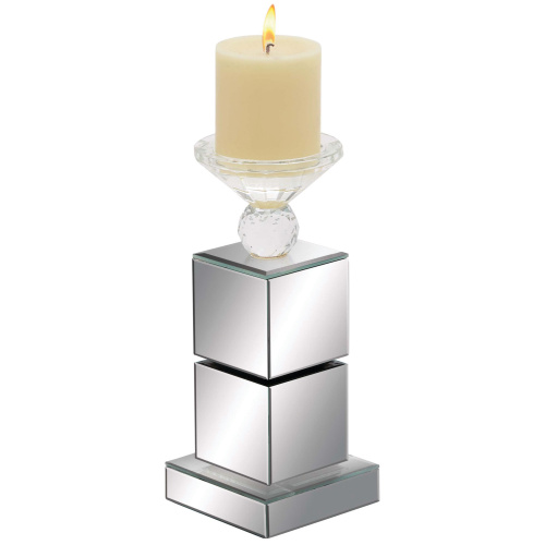605151 Clear Reflective Mirror Glam Candlestick Holders, 10" x 4" x 4"
