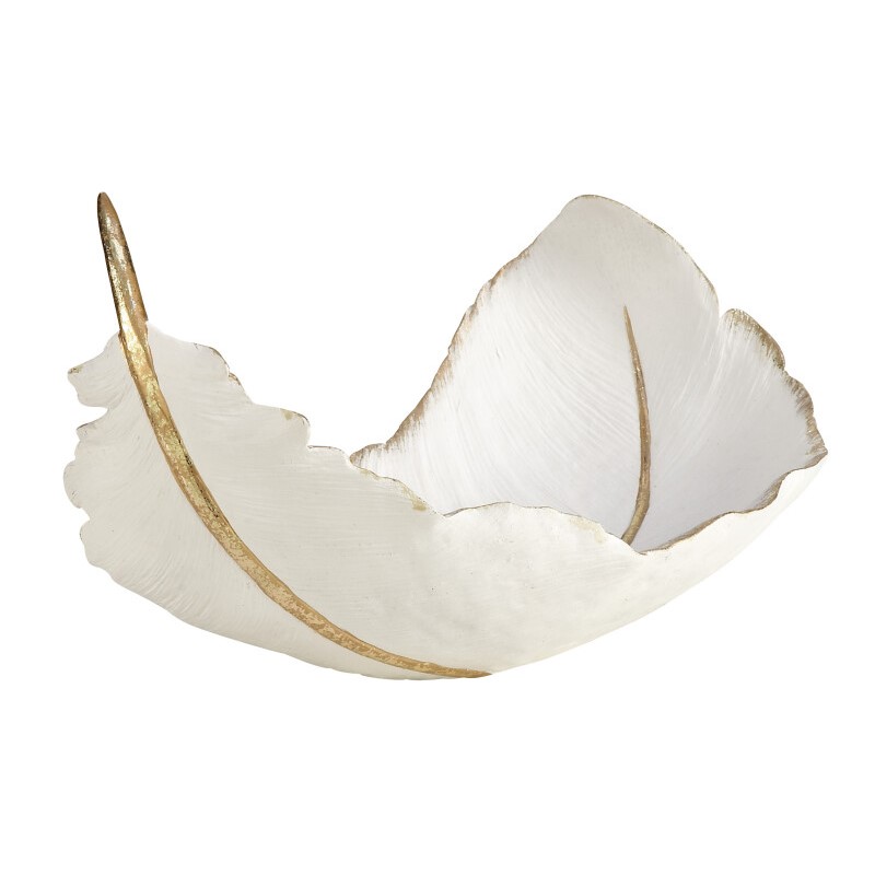 605220 Gold Cosmoliving By Cosmopolitan White Resin Glam Decorative Bowl 2