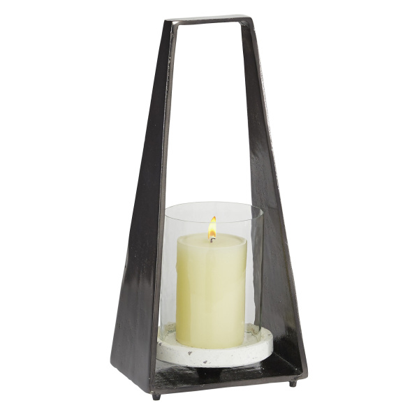 605238 Black Terrazzo Contemporary Candle Holder Lantern, 14" x 7" x 5"