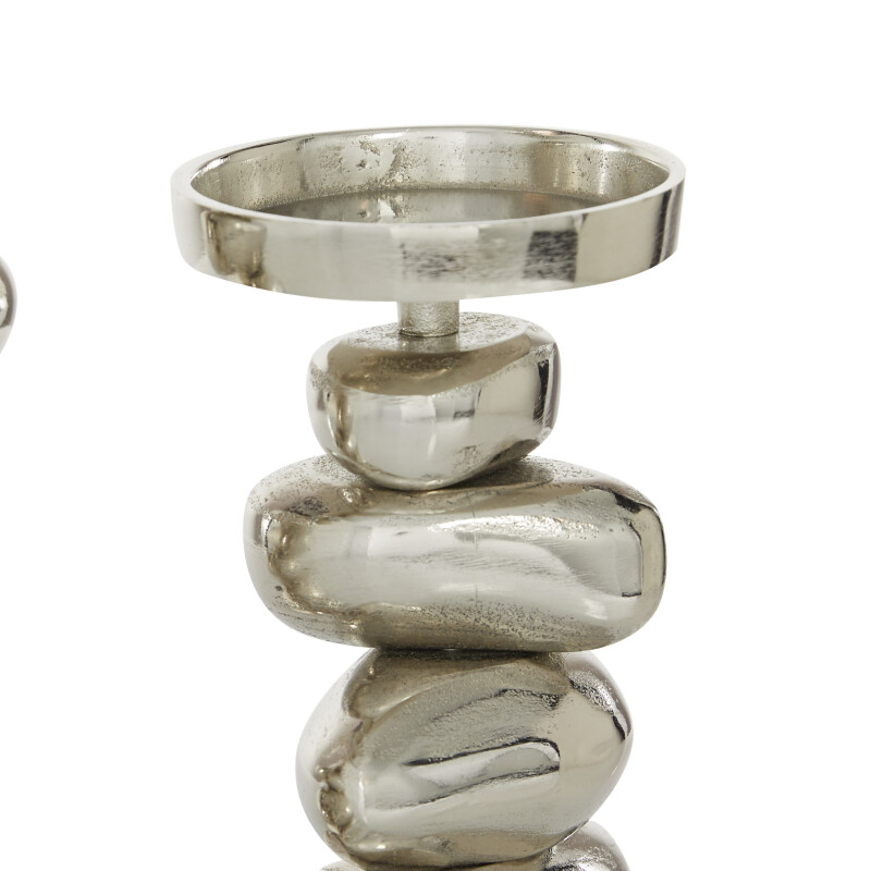 605244 Set Of 2 Silver Aluminum Contemporary Candle Holder 3