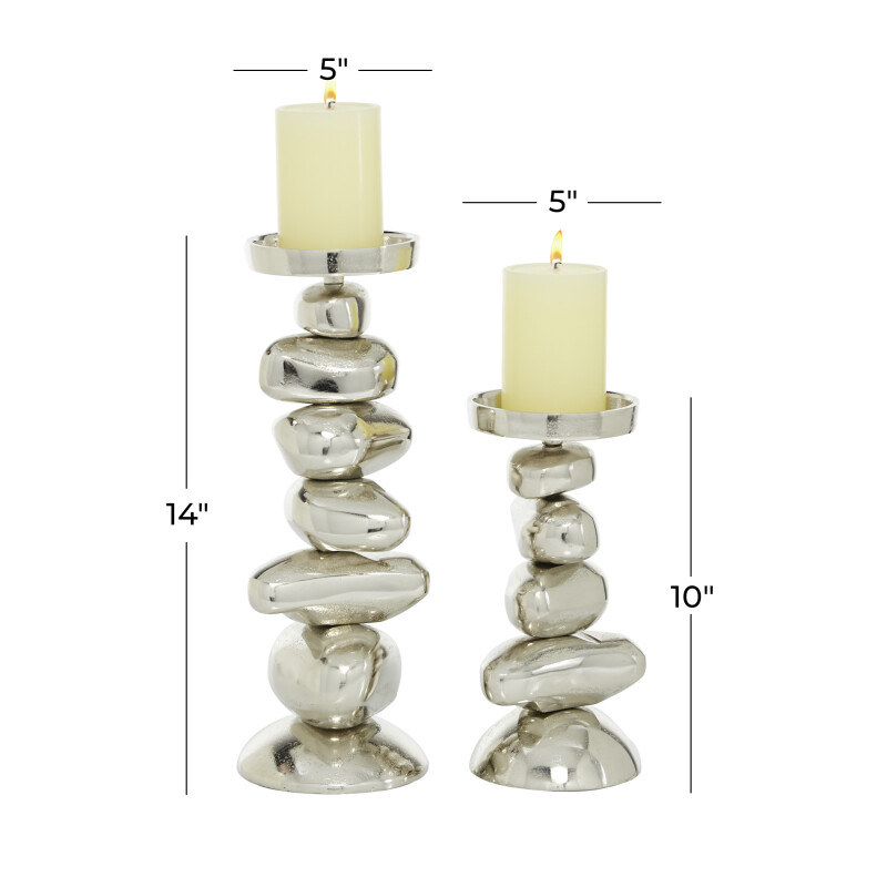 605244 Set Of 2 Silver Aluminum Contemporary Candle Holder 5