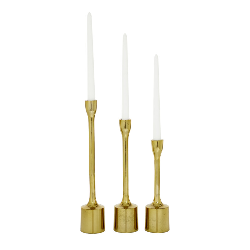 605265 CosmoLiving by Cosmopolitan Set of 3 Gold Candle Holder 14", 12", 10"H