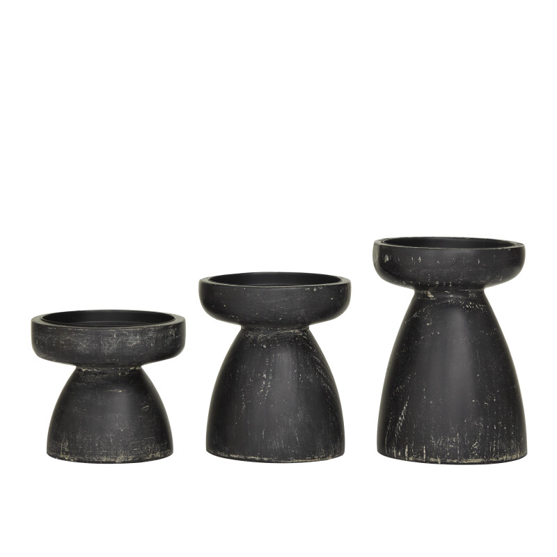 605316 Black Black Wood Traditional Candle Holder Set Of 3 6 5 4 H 17