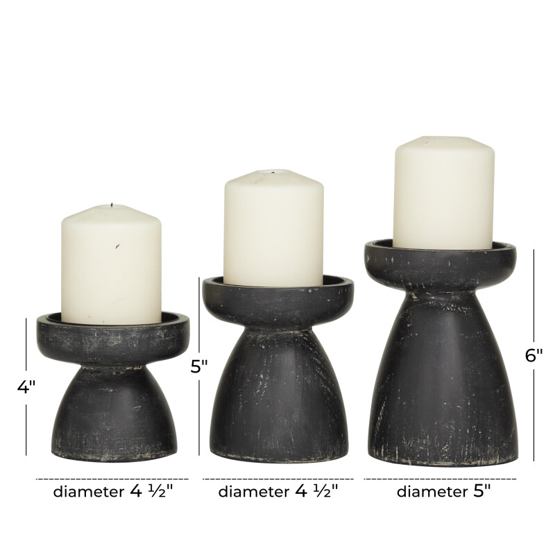 605316 Black Black Wood Traditional Candle Holder Set Of 3 6 5 4 H 19