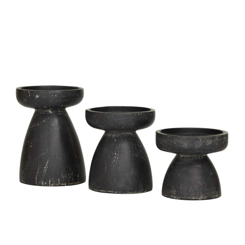 605316 Black Black Wood Traditional Candle Holder Set Of 3 6 5 4 H 3