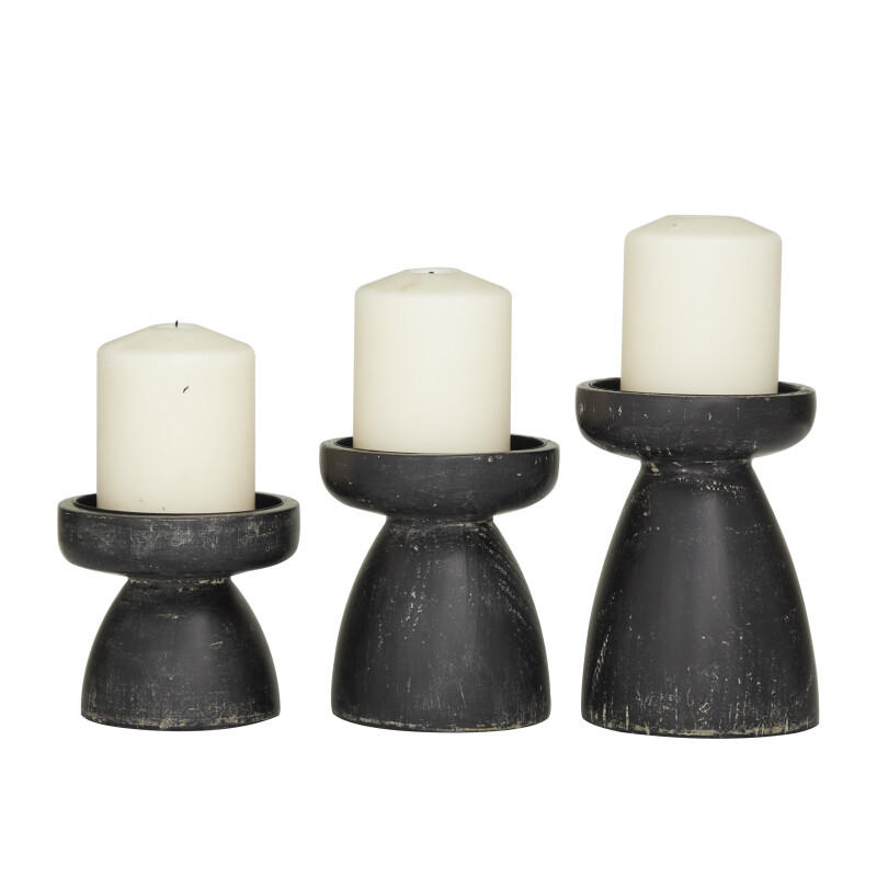 605316 Black Wood Traditional Candle Holder Set of 3