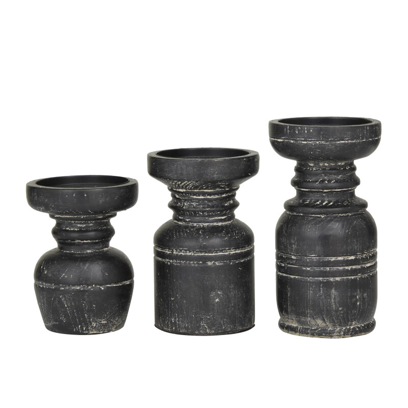 605317 Black Black Wood Traditional Candle Holder Set Of 3 9 7 6 H 17