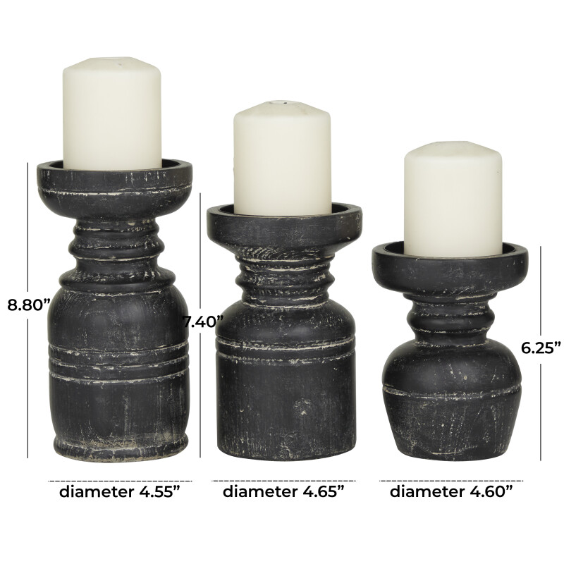 605317 Black Black Wood Traditional Candle Holder Set Of 3 9 7 6 H 19