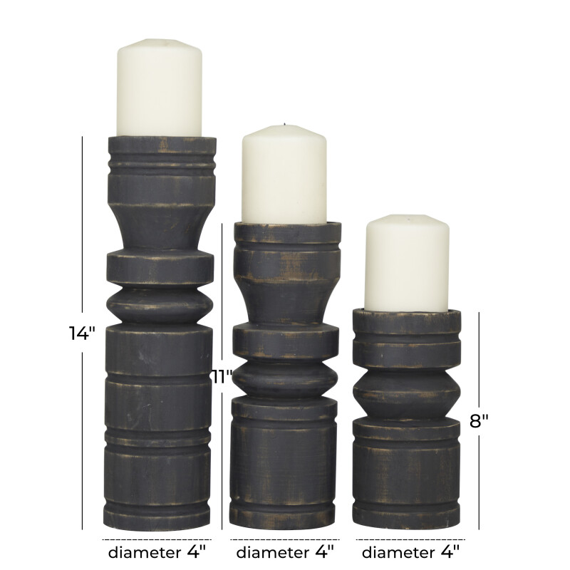 605318 Black Black Wood Traditional Candle Holder Set Of 3 14 11 8 H 19