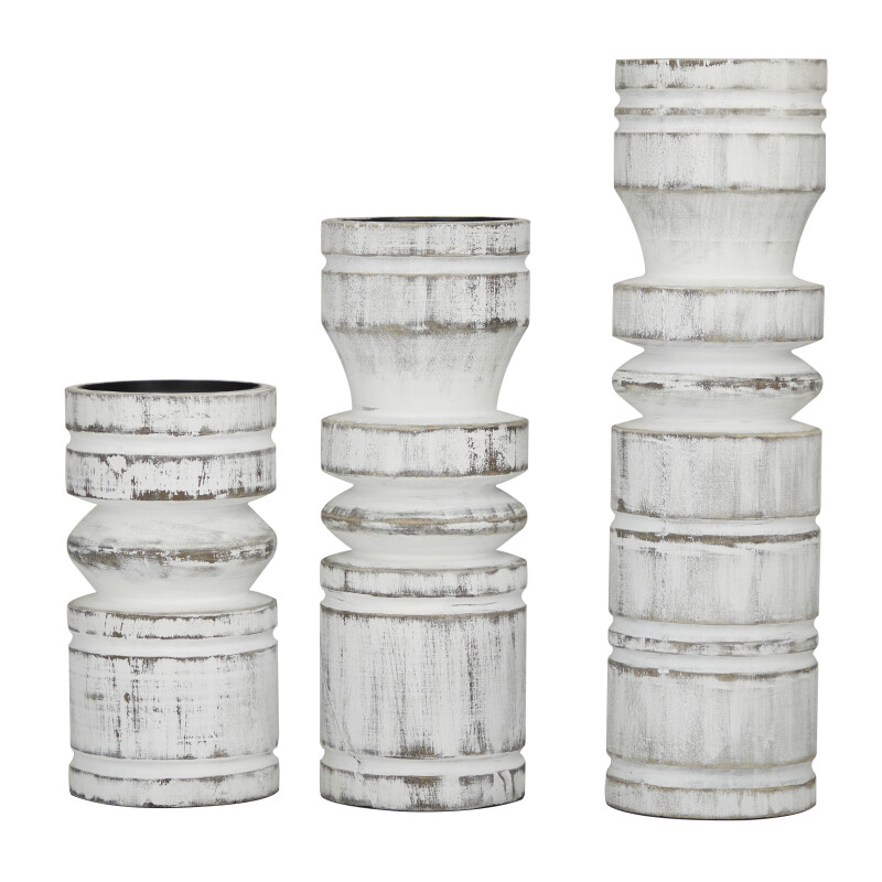 605319 White White Wood Traditional Candle Holder Set Of 3 14 11 8 H 17