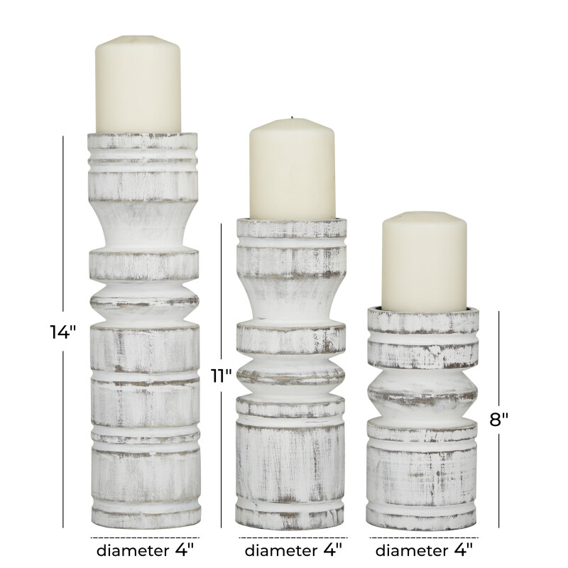 605319 White White Wood Traditional Candle Holder Set Of 3 14 11 8 H 19