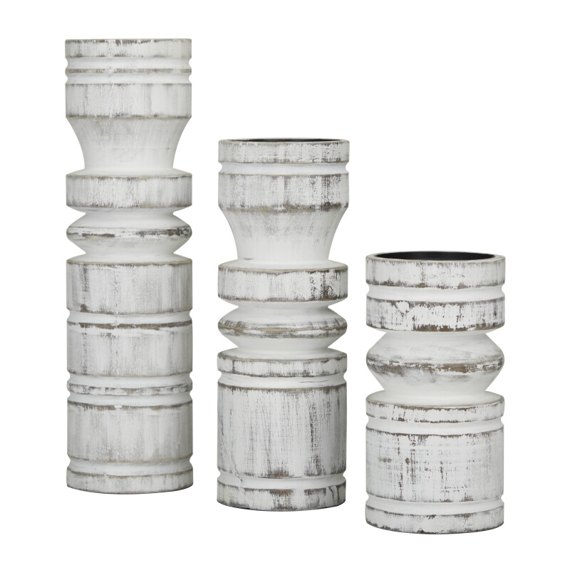 605319 White White Wood Traditional Candle Holder Set Of 3 14 11 8 H 3