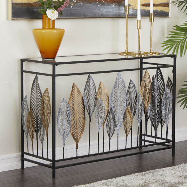 605335 Black Metal Contemporary Console Table, 30" x 44" x 16"