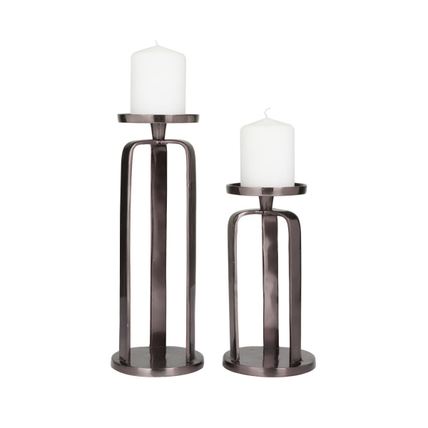 605374 CosmoLiving by Cosmopolitan Set of 2 Black Aluminum Modern Candle Holder, 14" x 10"