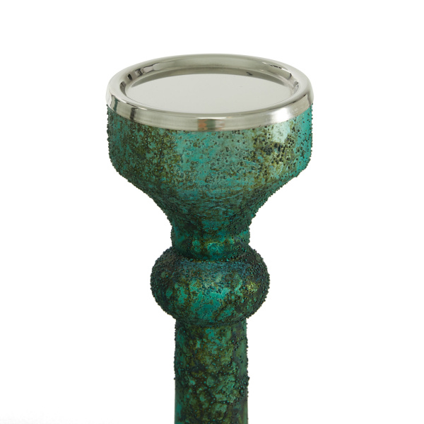 605410 Set Of 3 Green Glass Vintage Candle Holder 3
