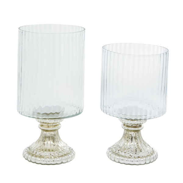 605416 Silver Set Of 2 Clear Glass Vintage Hurricane Lamp 4