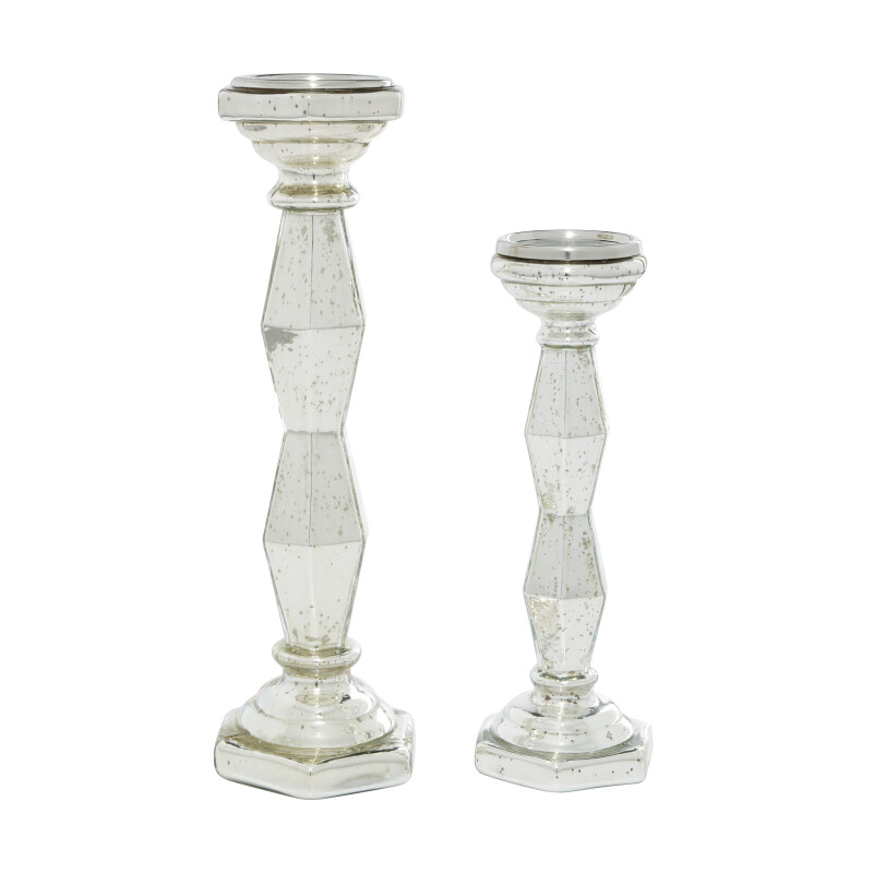 605417 Set Of 2 Silver Glass Glam Candle Holder 1