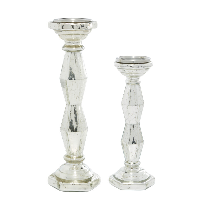 605417 Set Of 2 Silver Glass Glam Candle Holder 2
