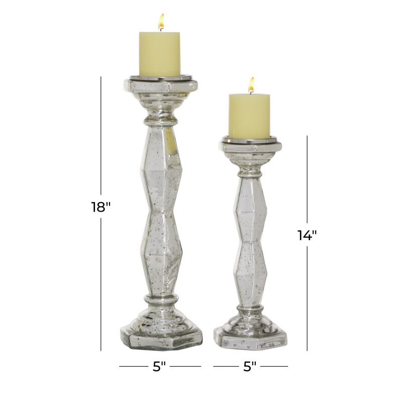 605417 Set Of 2 Silver Glass Glam Candle Holder 5