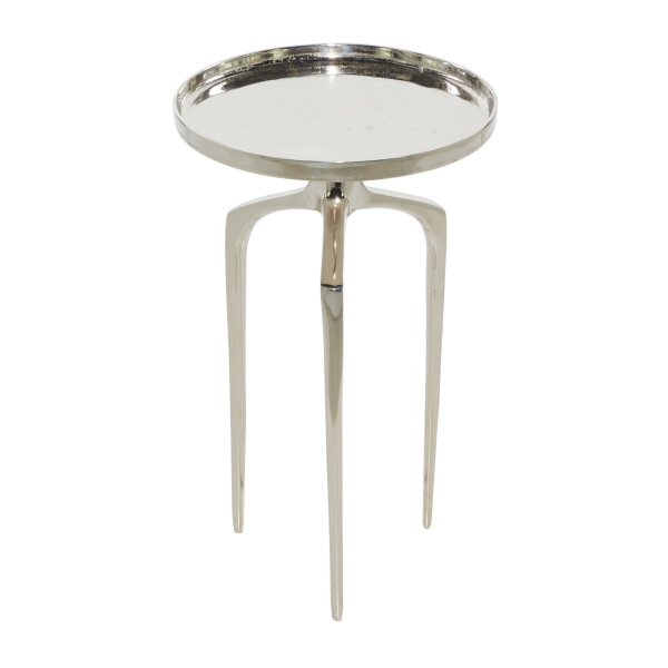 605476 Contemporary Round Silver Aluminum Raised Edge Accent Table, 21.88" x 13.19" x 13.19"