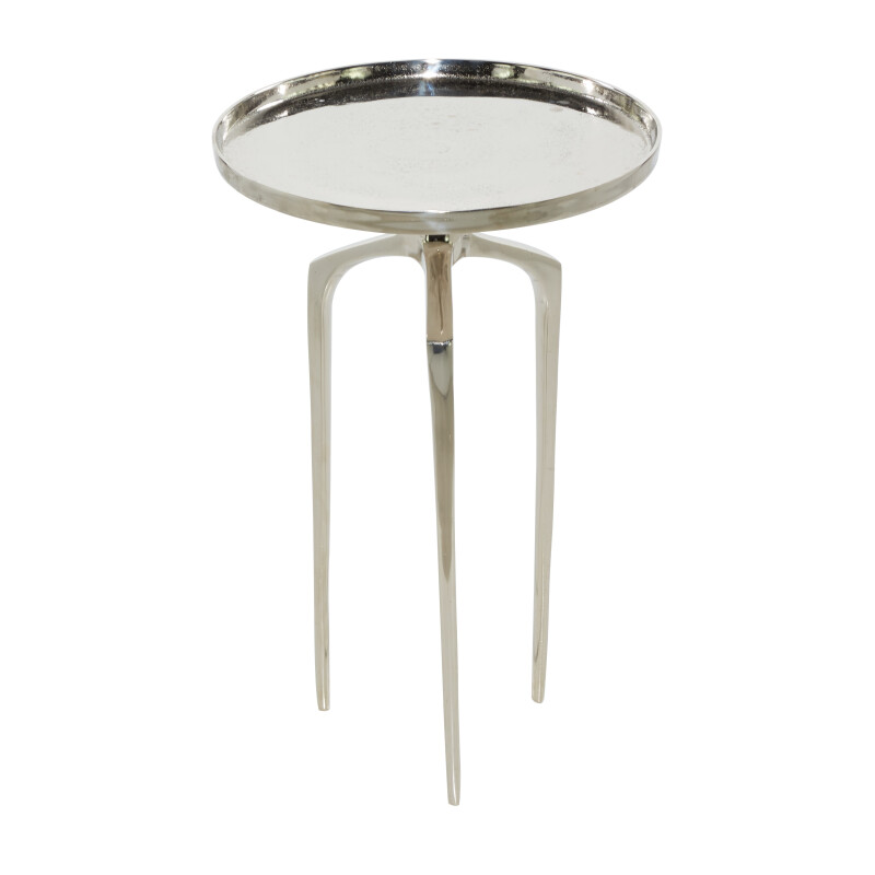 605477 Contemporary Round Silver Aluminum Raised Edge Accent Table 6