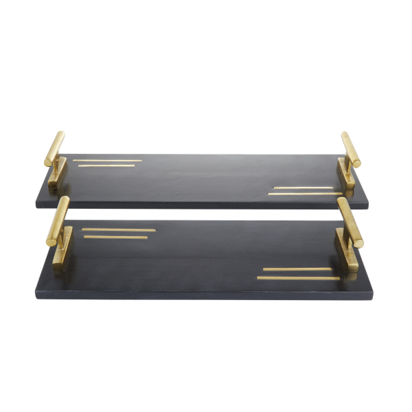 605487 Gold Set Of 2 Black Marble Contemporary Tray 5