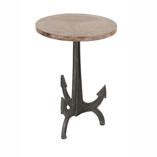 605510 Black Metal and Wood Coastal Accent Table, 26" x 18" x 18"