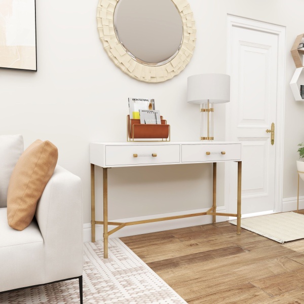 605513 Gold White Glam Metal Console Table 11