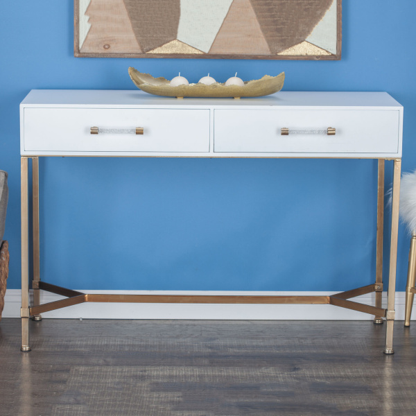 605513 Gold White Glam Metal Console Table
