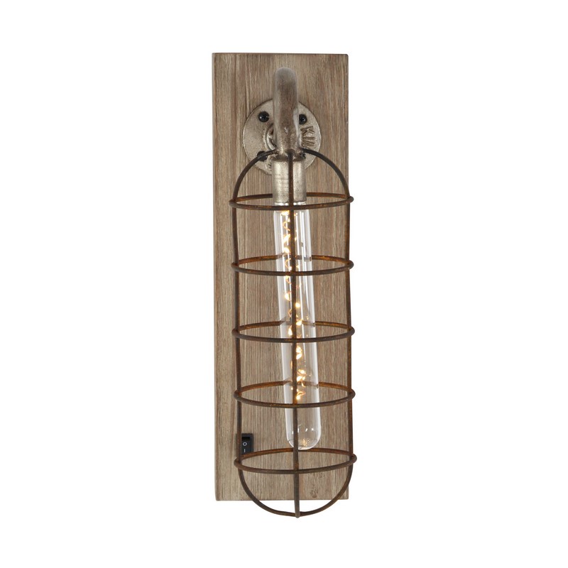 Brown Metal Industrial LED Wall Sconce, 15" x 4" x 10"
