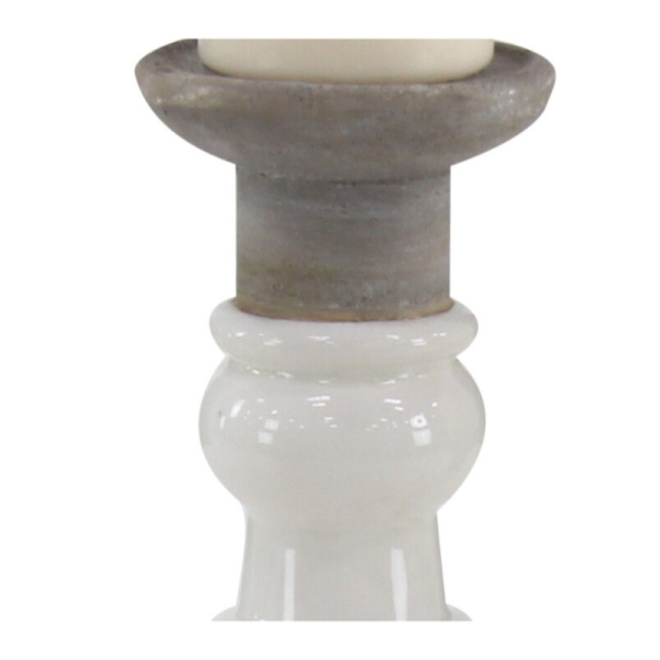 605613 Grey Set Of 2 White Stoneware Country Candle Holder 2