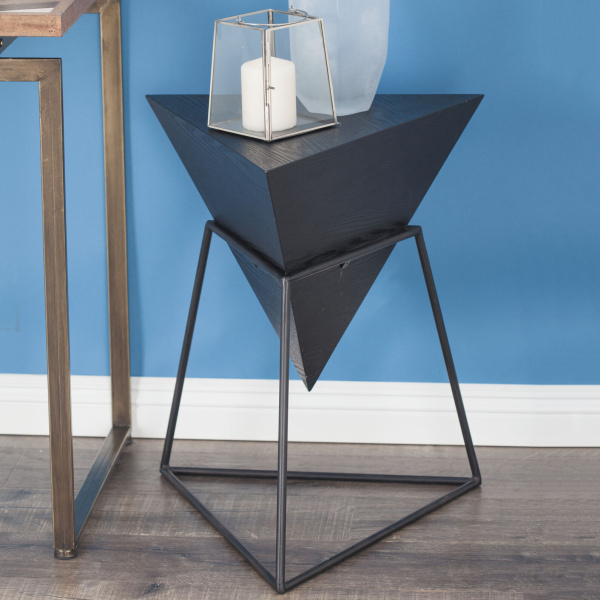 605620 Black Grey Metal And Wood Modern Accent Table