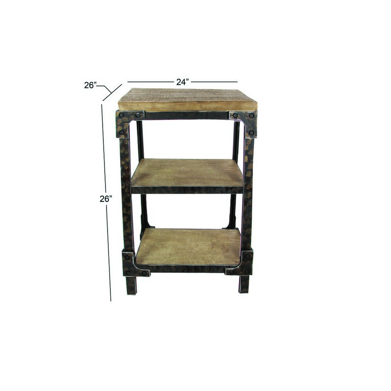 605664 Brown Black Brown Wood Industrial Accent Table 3