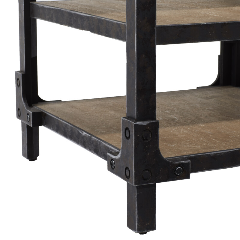 605664 Brown Black Brown Wood Industrial Accent Table 4