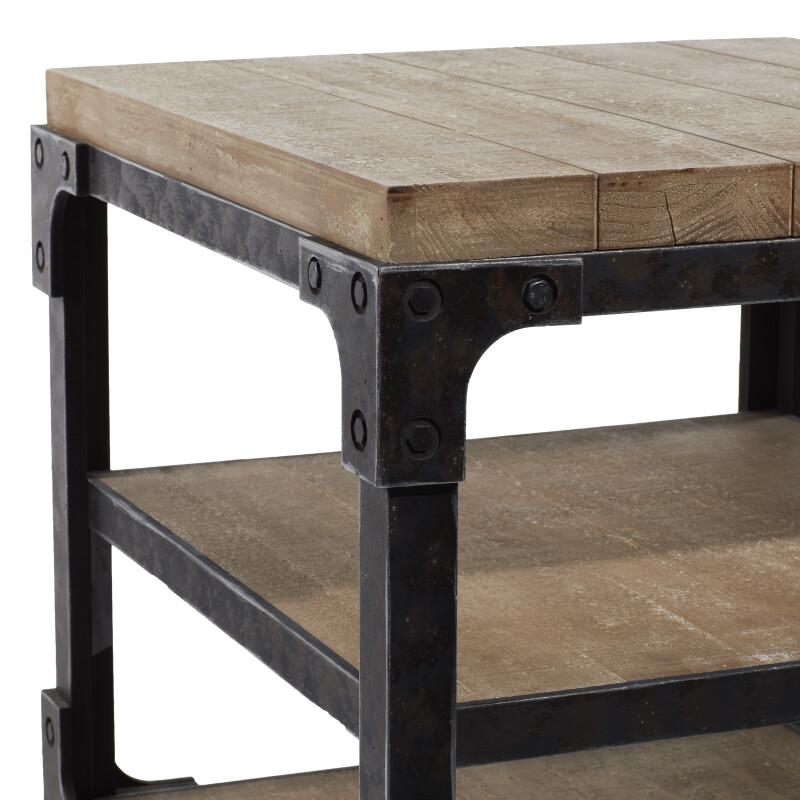 605664 Brown Black Brown Wood Industrial Accent Table 5
