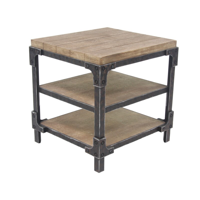 605664 Brown Black Brown Wood Industrial Accent Table 6