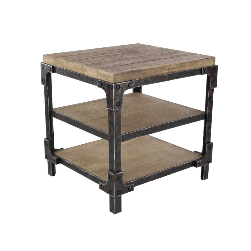 605664 Brown Black Brown Wood Industrial Accent Table 7
