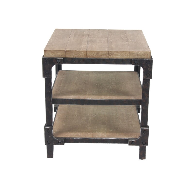 Brown Wood Industrial Accent Table, 26" x 24" x 26"