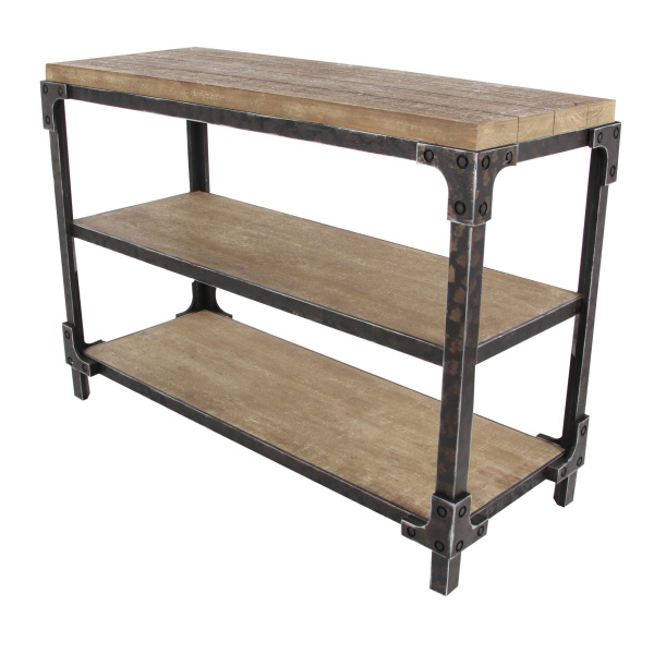 605666 Brown Industrial Wood Console Table 5
