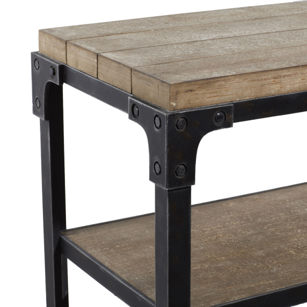 605666 Brown Industrial Wood Console Table 7
