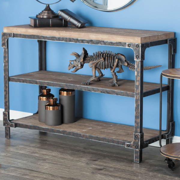 605666 Brown Industrial Wood Console Table, 34" x 48"