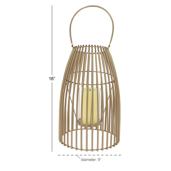 605682 Gold Metal Contemporary Candle Holder Lantern 4