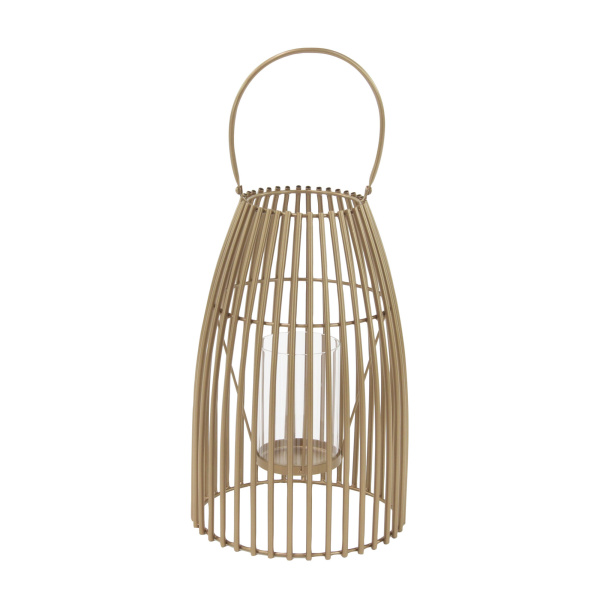 605682 Gold Metal Contemporary Candle Holder Lantern 5
