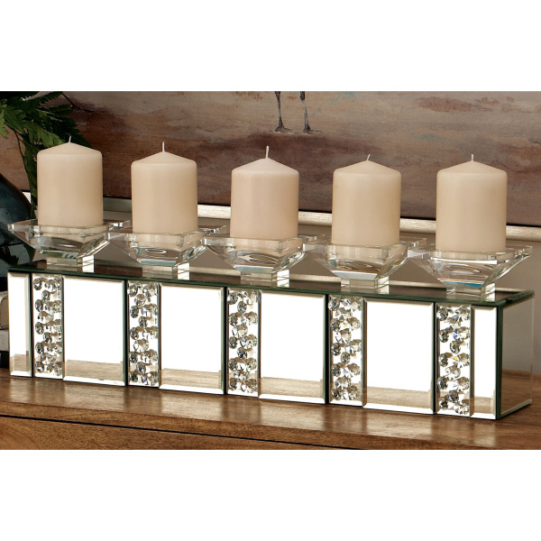 605737 Clear Wood Glam Candlestick Holders, 7" x 24" x 5"