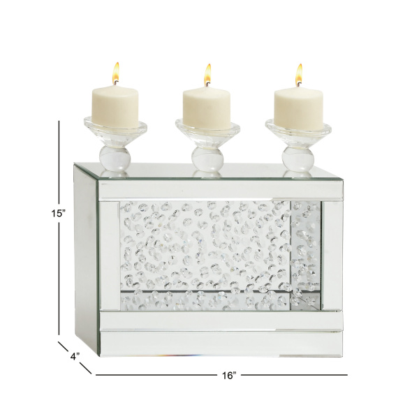 605738 Clear Silver Wood Glam Candlestick Holders 1