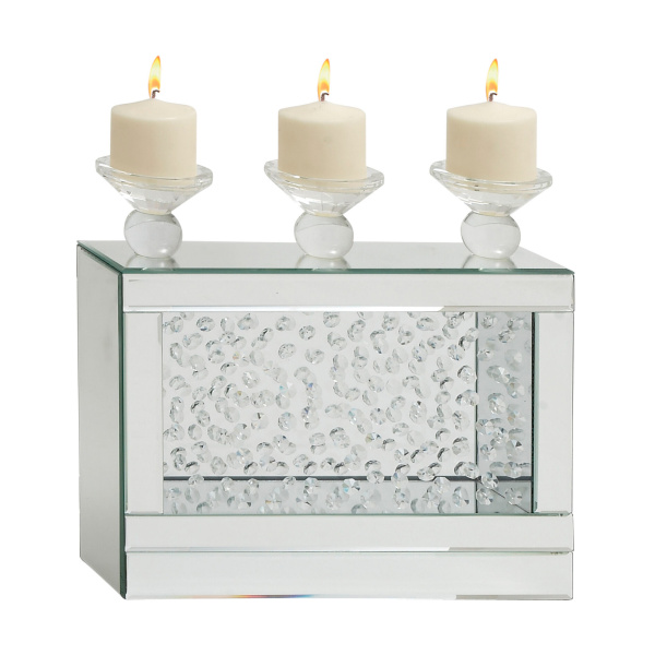 605738 Silver Wood Glam Candlestick Holders, 15" x 16" x 4"