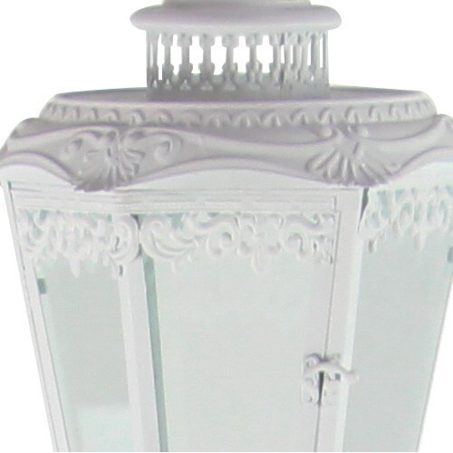 605847 White Metal Vintage Candle Holder Lantern 3