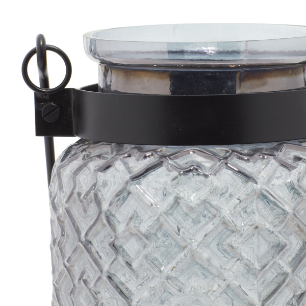 605883 Black Clear Glass Industrial Candle Holder Lantern 1