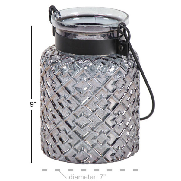 605883 Black Clear Glass Industrial Candle Holder Lantern 1